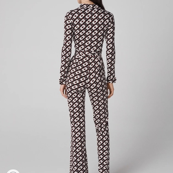 NWT DVF Diane Von Furstenberg Michele Jumpsuit Cane Link Brown Size: US XL - Picture 2 of 9